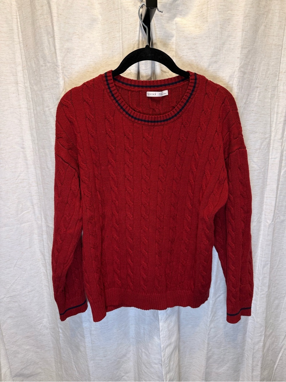 Red Cable Knit Crewneck Sweater